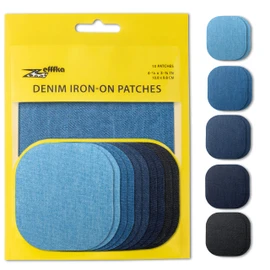 ZEFFFKA Premium Quality Denim Iron-on Jean Patches Inside & Outside Strongest Glue 100% Cotton Assorted Shades of Blue Black Repair Decorating Kit 10 Pieces Size 4-1/4" by 3-3/4" (9.8 cm x 10.8 cm)