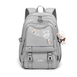 FANDARE School Backpack Children's Backpack School Bag Boys Girls Backpack School Bag for Outdoor Travel Daypacks Leisure Backpack with Plush Pendant Waterproof Nylon, gray, Urban
