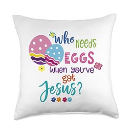 Rabbit Cute Chocolate Egg Easter Resurrection Who Needs Eggs When You've Got Jesus Easter Day Resurrection Throw Pillow, 18x18, Multicolor