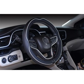 Mayco Bell - Funda para Volante de Coche, Cuero de Microfibra (Negro Blanco, 14.5-15''(fit for Mostly Cars))