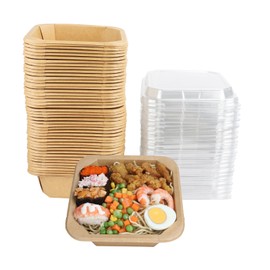 JAYEEY 40OZ Disposable Kraft paper bowls with lids,Food containers Soup Bowls Party Supplies Treat Bowls 25 PACK