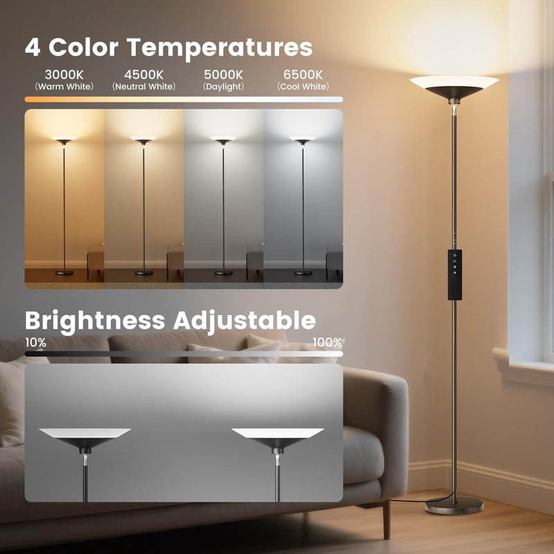 SIBRILLE 30W Torchiere LED Floor Lamp - 72" Rotatable Standing