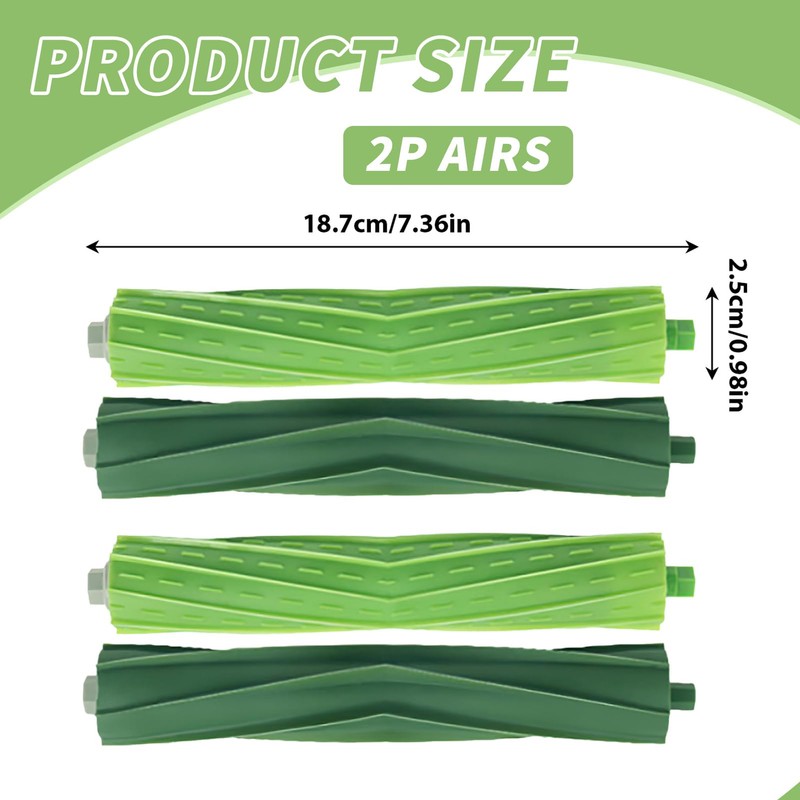 2 Sets Replacement Rubber Brushes Rollers Compatible with iRobot Roomba