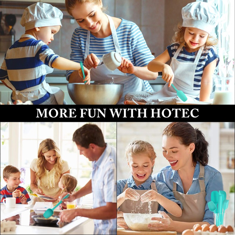 HOTEC 600℉ Heat Resistant BPA-Free Silicone Rubber Spatula Set,Kitchen Cooking
