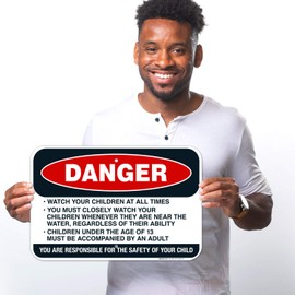 Sigo Signs, Watch Your Children at All Times You Must Closely Watch Your Children Sign, Pool Sign, 12x18 Inches, Rust Free .063 Aluminum, Fade Resistant, Made in USA by