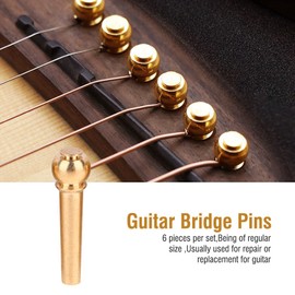 Bass Guitar Bridge Pins, Musical Instrument, Acoustic Guitar Bridge Pins (Golden) (With Box), Pack of 6