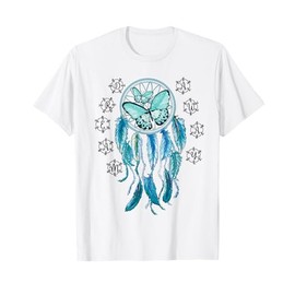 Dreamcatcher Boho Blue Butterfly Graphic Feathers Dream Away T-Shirt