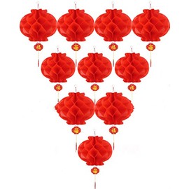 ASIAN HOME Red Paper Lantern Hanging Lanterns for Chinese Spring Festival, Wedding, Celebration, Lantern Festival Festive Decoration (8 INCH) (10 Piece)