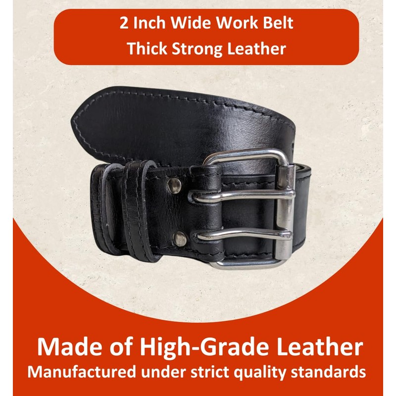 2" Wide Leather Tool Belt for Men, Adjustable Oil-Tanned Heavy