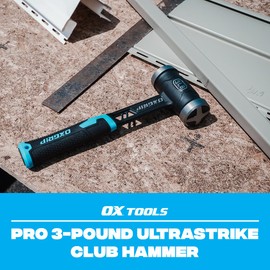 OX Pro Ultrastrike 3lb Sledge Hammer with Vibration Dampening Bridged Neck and Ergonomic Non-Slip Grip - Ultimate Durability with One Piece Steel Club Hammer OX-P086803 Ox Heavy Duty Sledge Hammer