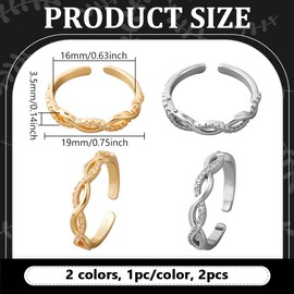 HOBBIESAY 2Pcs Twist Rope Eternity Band Rings Rhinestone Opening Rings Trendy Stackable Crystal Ring Set Gold Silver Adjustable Finger Ring for Women Wedding Birthday Party Decoration