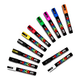 POSCA Uni PC-5M Paint Pen Art Marker-Stift, professionelles Set mit 12 Stiften, extra schwarz und weiß