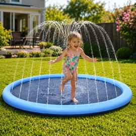 100cm / 150cm Water Splash Pad Sprinkler Mat – Thickened Non-Slip Inflatable Water Play Pool for Kids & Pets Outdoor Summer Fun