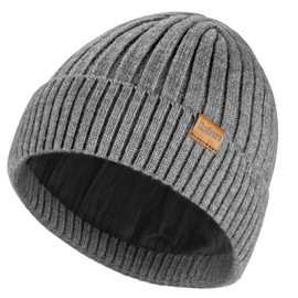 Ocatoma Beanie for Men Warm Lining Winter Soft Ski Hat Cuffed Hat Unisex Beanie Cap Gifts for Men Women Grey