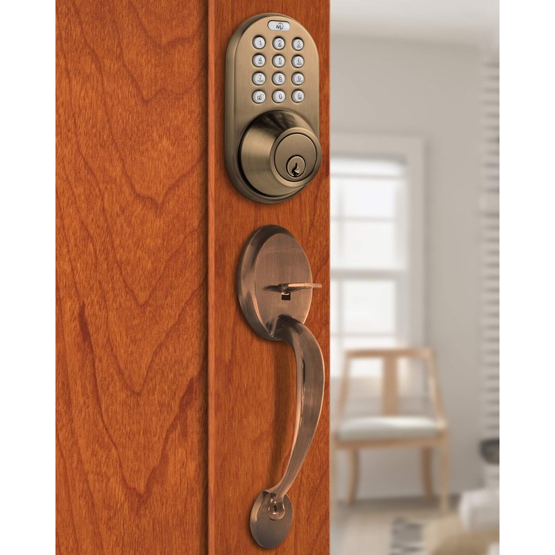 MiLocks BDF-02AQ Electronic Touchpad Entry Keyless Deadbolt Handleset Combo, Antique
