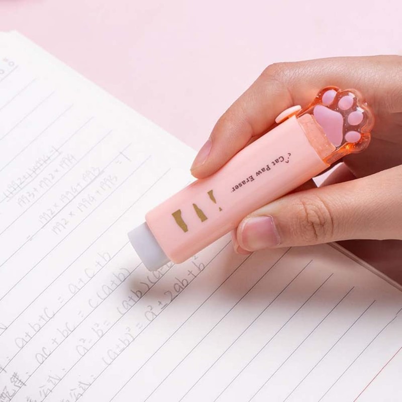 MROOFUL Cute Cat Paw Pink Pencil Case with Eraser Sharpener