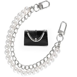Isslly Pearl Purse Double Chains for Women, Stainless Steel Handbag Straps, Metal Short Handle Replacement Charms Accessories for Wallets Handbags Bags- Silver