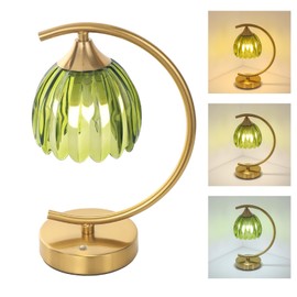 Shenmoyl Cordless Table Lamp with 5200mAh Battery & Touch Control - 3 Adjustable Color Temperatures Bulb, Rechargeable Small Table Lamps for Living Room, Bedroom, Office Desk, Nightstand (Green Tulip)