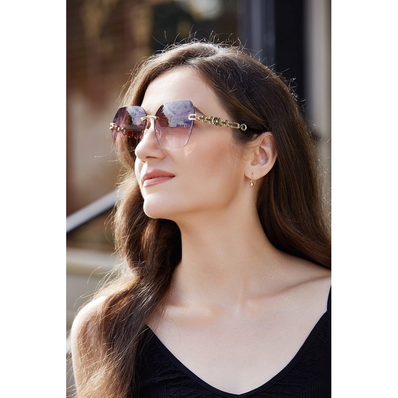 Feisedy Ladies Classic Rimless Metal Frame Diamond Cut Sunglasses, B2567