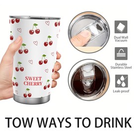 Stainless Travel Tumbler & Multi- Purpose Flask, with Lid Leakproof & Double Walled - Great for Hot & Cold Drinks 20oz (Cherry)