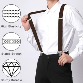 BoiLafiYon Suspenders for Men with Heavy Duty Clip, 2" Wide Men's Suspenders for Work X-Back Suspenders Ideal for Seniors Fathers Husbands (Dark Brown)