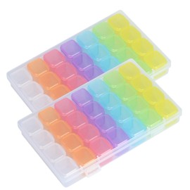 SUSNUAN 2 Pack Bead Storage Box, Diamond Painting Storage, 28 Grids Colorful Plastic Box Removable, Small Jewellery Craft Storage Compartment Storage Boxes for DIY Nail Art Accessories (2Pcs Colour)