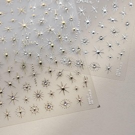 PrettyDiva Star Nail Stickers - 3D Glitter Shiny Gold Cross Star Nail Stickers, Four-Pointed Star Self-Adhesive Nail Art Stickers Decals with Rhinestone DIY Nail Decals (Silver)