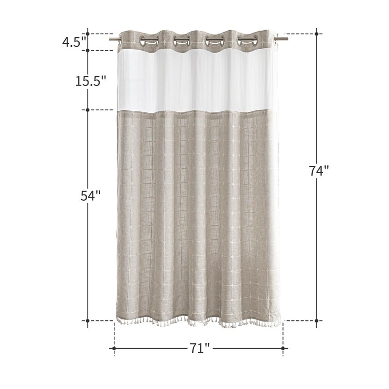 River Dream Farmhouse Linen Textured Shower Curtain with Snap-in Liner