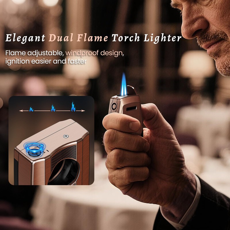 All-in-One Torch Lighter with Straight Cutter, Holder, Built-in Punch Tool,