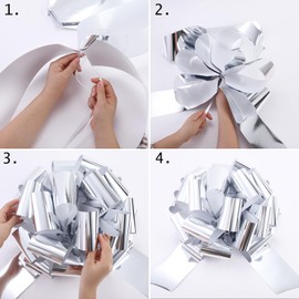 1Pcs Ribbon Pull Bows，16" Wide, Gift Bows, Christmas, Presents, Birthday, Baby Shower, Gift Basket, Decoration, Office, Classroom, Fundraiser, Wedding, Reception, Easter (Silver)