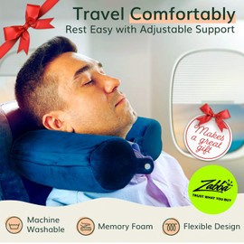 Fern and Willow Neck Pillow for Travel - Bendable Twist Memory Foam Traveling Pillows for Airplane & Car, Provides Head, Shoulder, and Chin Support - Navy Blue