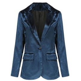CHARTOU - chamarra de terciopelo ajustada con 1 botón, para mujer, chamarra de trabajo, oficina, cuello con muescas, Azul, M