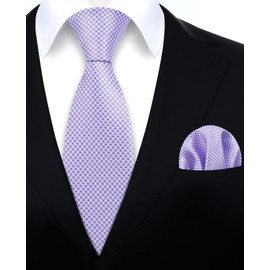 HISDERN Purple Ties for Men Striped Mens Ties Silk Necktie with Pocket Square Cufflinks Set Lavender Lilac Satin Formal Business Wedding Party Tie