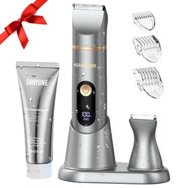 Bikini Trimmer for Women, includes 2 Oz Skin Smoothing Shaving Gel 2-in-1 Electric Razor Shaver for Hair Removal IPX7 Waterproof for Pubic Underarm Legs Arm Body
