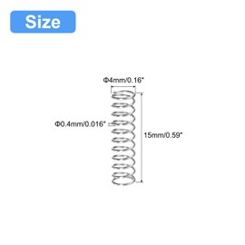sourcing map Compression Spring, 5Pcs 304 Stainless Steel, 4mm OD, 0.4mm Wire Size, 15mm Free Length, Silver Tone