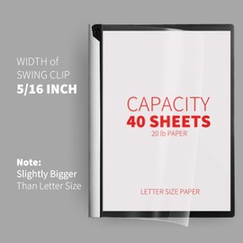 Binditek - Paquete de 6 cubiertas frontales transparentes con clip oscilante, carpeta de archivos de plástico con cubiertas traseras negras, capacidad de 40 hojas, 8.9 x 11.9 pulgadas, para tamaño