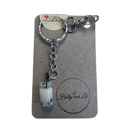 Keyrings, novelty keychains, fun zipper, key rings (Peach Bubble Tea - Silver)