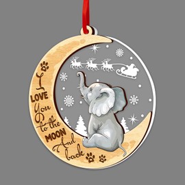 Elephant Ornaments for Christmas Tree, Elephant 2 Layer Wood & Acrylic Ornament, Elephant Christmas Decoration 2024 for Elephant Lovers, Equestrian, Elephant Decor, Friendship Elephant Ornament