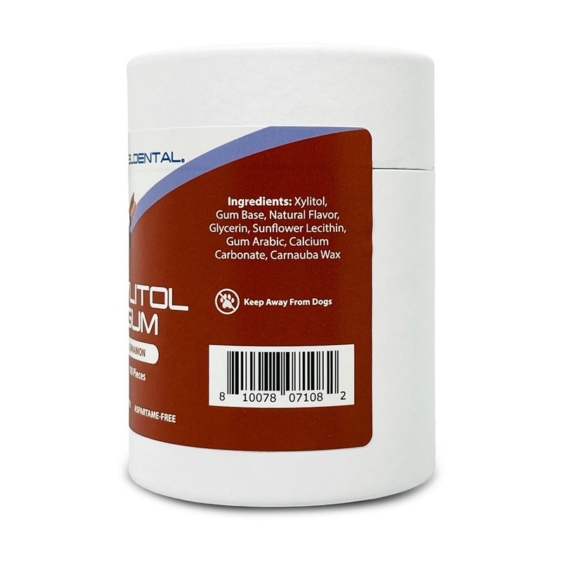 Weldental Xylitol Gum, Plastic-free Package, Cardboard tube 100 Count Cinnamon
