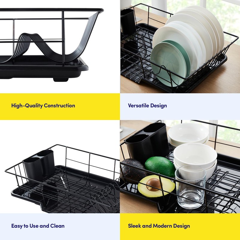 Space-Saving 3-Piece Dish Drainer Rack Set with Cutlery Holder -