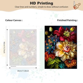 MEIYUDA Painting by Numbers Adults with Frame Blooming Flowers, DIY Set Hand Painted Oil Painting Kit for Beginners and Adults with 3 Brushes and Acrylic Paint, Gifts and Home Decoration 30 x 40 cm