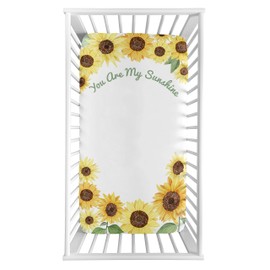 Sweet Jojo Designs Yellow, Green and White Sunflower Boho Floral Girl Baby or Toddler Nursery Fitted Crib Sheet - Farmhouse Watercolor Flower, You are My Sunshine