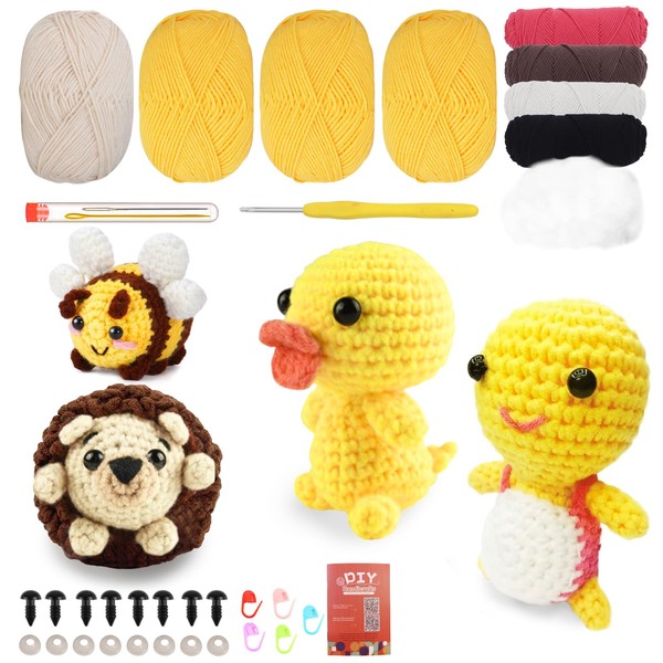 Xerteam Beginners Crochet Kit, DIY Knitting Kits 4pcs Complete Animals