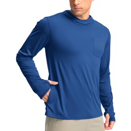 Men's Sun Protection Shirts UPF 50+ Long Sleeve Hoodie with 2 Pockets UV SPF Fishing Hiking Rash Guard Outdoor Shirts (Royal Blue, X-Large)