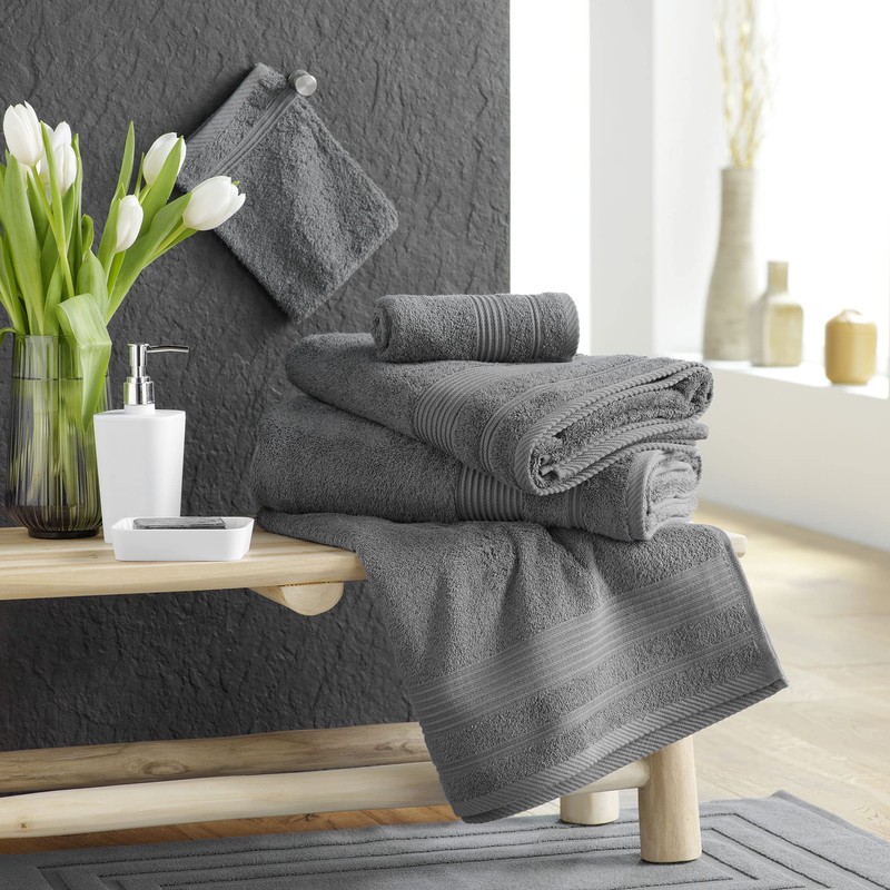 Douceur d'Intérieur 2 Face Cloths Charcoal Grey 15 x 21