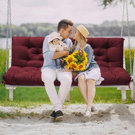 Tycdiose Porch Swing Cushions, Patio Swing Cushions Waterproof for Outdoor Furniture Thickened Outdoor Swing Bench Cushions 2-3 Seater Replacement with Ties for Patio Swing (Red, 60x40 in)