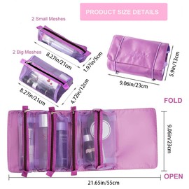 KAKKOII Neceser de viaje, bolsa de maquillaje enrollable, bolsas de cosméticos, con cuerda elástica, organizador de maquillaje para mujeres, cuidado personal, artículos de tocador, cosméticos, cepillos, Morado, Moderno