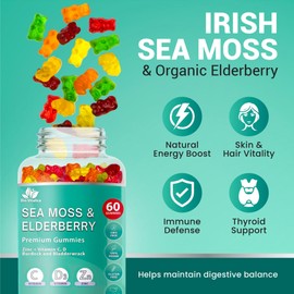 BIO VITALICA Sea Moss Gummies Elderberry BioVitalica - Vitamin C D + Zinc - Irish Seamoss Vegan Gummy with Sea Moss Gel & Powder for Immunity, Detox - for Adults and Kids (5Packs)