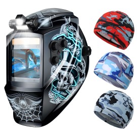 TRQWH Auto Darkening Welding Helmet 4/5-8/9-13 Shade & 3 Pcs Camo Cooling Caps