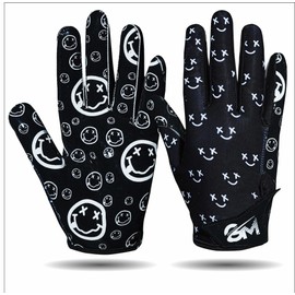 Grip Mania Emoticons V1 Mens Football Gloves, Youth and Adults Sticky Receiver Gloves (CE-Black, Adult X-Large)